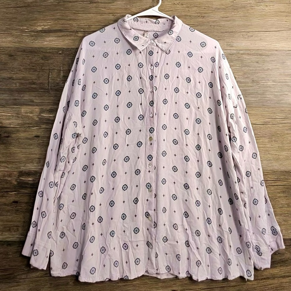 Intimately Free Chic Light Patterned Button Down … - image 1